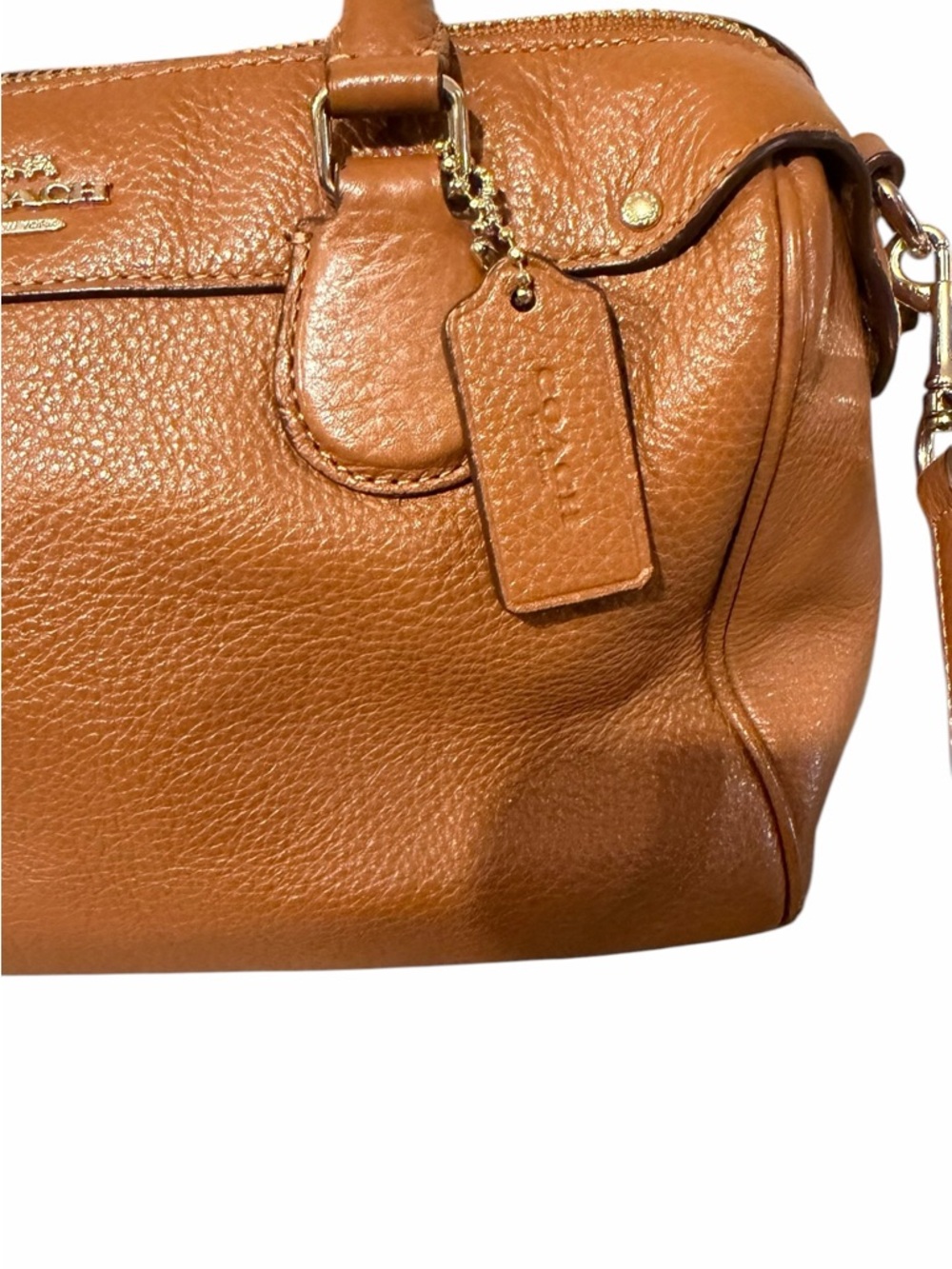 Coach Mini Bennett Satchel Pebbled Leather Caramel Brown Crossbody Strap VGC - Picture 6 of 16